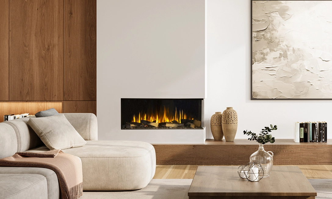 Signal 40 Corner electric fireplace in a contemporary room.