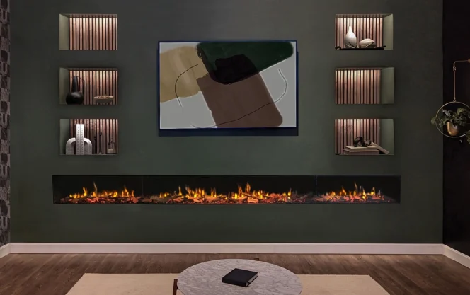 Extra-long Signal electric fireplaces from 120&rdquo; to 240&rdquo; offer a dramatic impact.